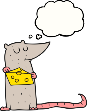 Bir insan tarafından çizilmiş peynirli serbest çizim düşünce balonu faresi.