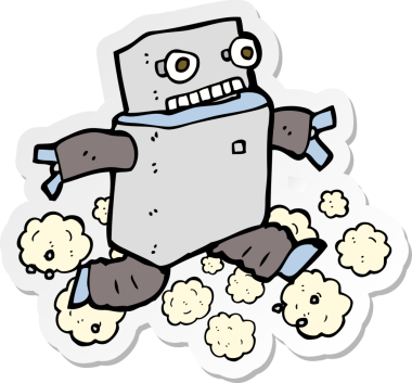 Bir insan tarafından çizilmiş robot çizgi film etiketi.