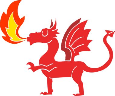 Bir insan tarafından çizilmiş düz renk çizim kırmızı ejderha.