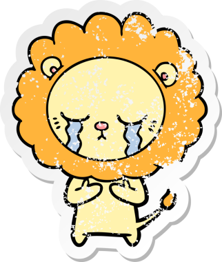 Bir insan tarafından çizilmiş ağlayan çizgi film aslanının sıkıntılı çıkartması.