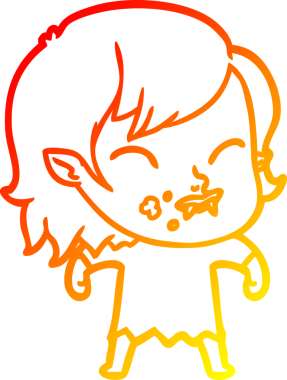 Bir insan tarafından çizilmiş yanağında kan olan vampir bir kızın çizgi film çizimi.