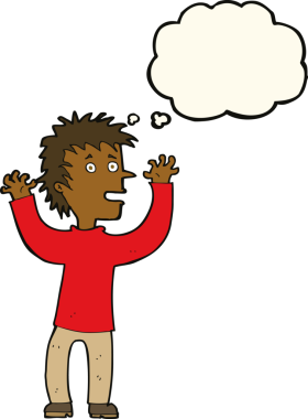 Bir insan tarafından çizilmiş düşünce baloncuğu olan heyecanlı çocuk.