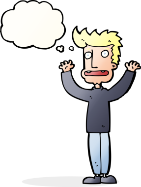 Bir insan tarafından çizilmiş düşünce baloncuğu olan stresli bir adam.