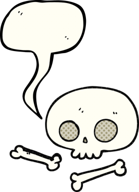 El yazısıyla çizilmiş çizgi roman konuşma balonu karikatür kafatası ve bir insan tarafından çizilmiş kemikler
