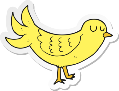 Bir insan tarafından çizilmiş çizgi film kuşunun çıkartması.