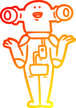 Bir insanın omuz silktiği dost canlısı bir uzaylı çizgi filminin çizimi.