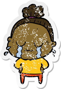 Bir insan tarafından çizilmiş, ağlayan yaşlı bir kadın karikatürü.