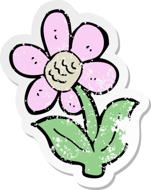 Bir insan tarafından çizilmiş karikatür çiçeğinin gerilmiş yapıştırması.