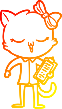 Bir insan tarafından kafasında yay olan çizgi film kedisinin sıcak çizgi çizimi