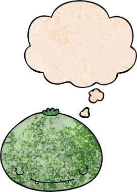 Düşünce baloncuklu çizgi film kabağı. Bir insan tarafından çizilmiş grunge doku tarzı.