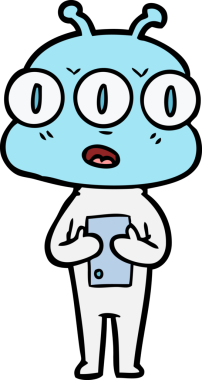 Bir insan tarafından çizilmiş üç gözlü uzaylı çizgi filmi.