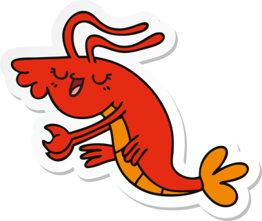 Bir insan tarafından çizilmiş garip bir el yazısı çizilmiş mutlu karides.