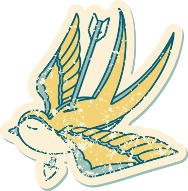 Bir insanın çizdiği okla delinmiş bir kırlangıcın sembolik dövmesi.