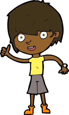 Bir insan tarafından çizilmiş pozitif tavırlı çizgi film çocuğu.