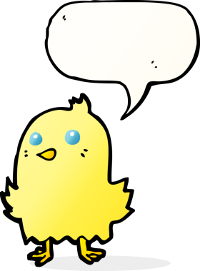 Bir insan tarafından çizilmiş konuşma balonlu çizgi film kuşu.