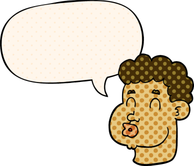 Bir insan tarafından çizilmiş çizgi roman tarzında konuşan erkek yüzü.