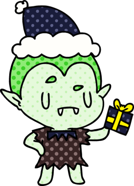 Bir insan tarafından çizilmiş kawaii vampirinin Noel karikatürü.