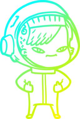 Bir insan tarafından çizilmiş soğuk gradyan çizgili astronot kadın çizimi.