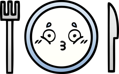 Bir insan tarafından çizilmiş yemek tabağının gölgeli çizgi filmi.