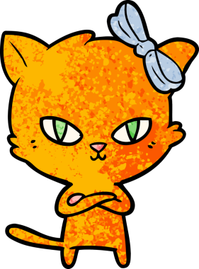 Bir insan tarafından çizilmiş sevimli çizgi film kedisi.