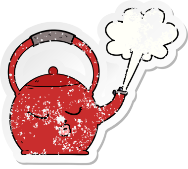 Bir insan tarafından çizilmiş kızgın su ısıtıcısı karikatürü.