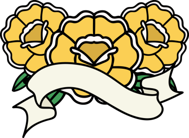 Bir insan tarafından çizilmiş bir buket çiçekli geleneksel dövme.