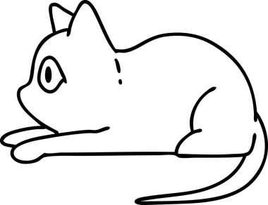 Çizgi karalama kedisi bir insan tarafından çizilmiş ilginç bir şeye bakıyor.