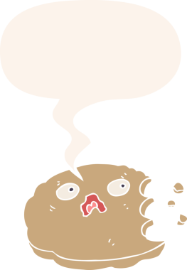 insan tarafından çizilmiş eski usul konuşma baloncuklu ısırılmış çerez.