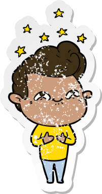 Bir insan tarafından çizilmiş heyecanlı bir karikatür çıkartması.