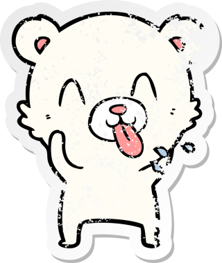 Bir insan tarafından çizilmiş dilden çıkmış kaba bir kutup ayısının sıkıntılı çıkartması.