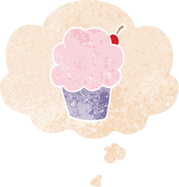 Düşünce baloncuklu çizgi film keki grunge sıkıntılı retro desenli bir insan tarafından çizilmiş