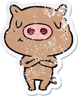 Bir insan tarafından çizilmiş çizgi film içerikli bir domuzun sıkıntılı çıkartması.