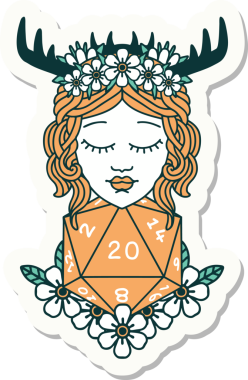 Bir insan tarafından çizilmiş 20 zarlı insan Druid çıkartması.