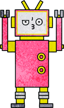 Bir insan tarafından çizilmiş bir robotun retro grunge dokusu