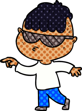 Bir insan tarafından çizilmiş güneş gözlüğü takan çizgi film çocuğu.