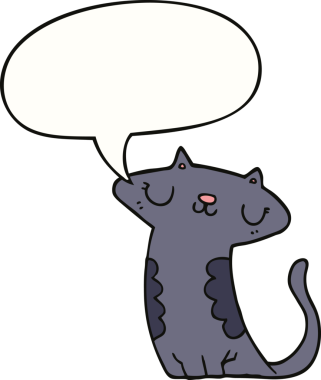 Bir insan tarafından çizilmiş konuşma balonu olan çizgi film kedisi.