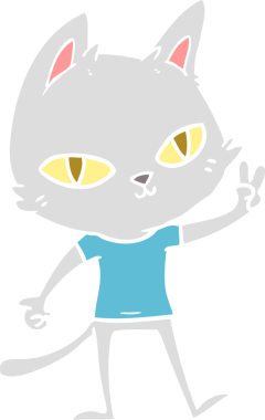 Bir insan tarafından çizilmiş düz renkli çizgi film kedisi.