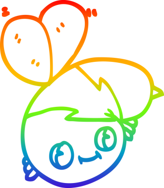 Gökkuşağı gradyan çizgi çizimi. Bir insan tarafından çizilmiş şirin bir çizgi film arısı.