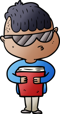 Bir insan tarafından çizilmiş güneş gözlüğü takan çizgi film çocuğu.