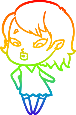 Gökkuşağı gradyan çizgisi. Bir insan tarafından çizilmiş şirin bir vampir kız çizgi filmi.