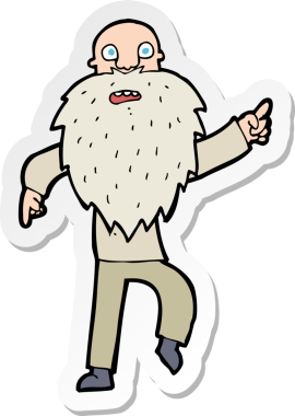 Çizgi film çıkartması. Bir insan tarafından çizilmiş yaşlı bir adam.