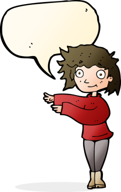 Bir insan tarafından çizilmiş konuşma balonu olan çizgi film dansçısı kadın.