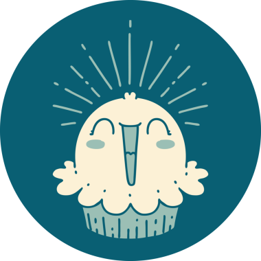 Dövme tarzının simgesi. Bir insan tarafından çizilmiş mutlu şarkı söyleyen kek.