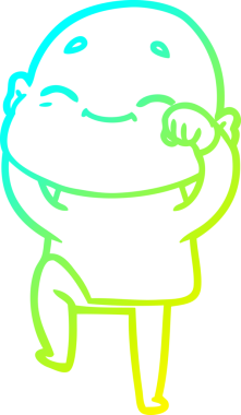 Bir insan tarafından çizilmiş, mutlu, kel bir adamın çizdiği soğuk çizgi.