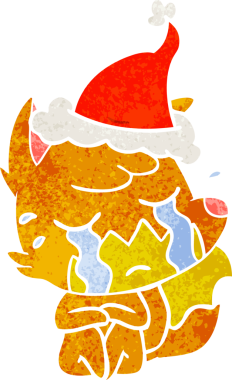 Ağlayan tilki eli, bir insan tarafından çizilmiş Noel Baba şapkasının retro çizimi.