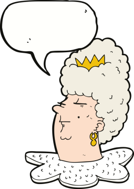 Bir insan tarafından çizilmiş konuşma balonuyla kraliçenin kafası.