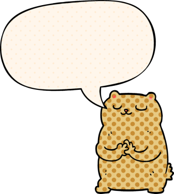 Bir insan tarafından çizilmiş çizgi roman tarzında konuşma balonu olan çizgi film ayısı.