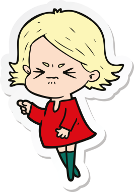 Bir insan tarafından çizilmiş kızgın bir karikatür çıkartması.