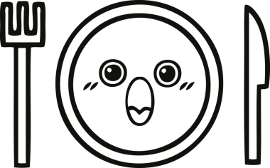 Bir insan tarafından çizilmiş bir yemek tabağının karikatürü.