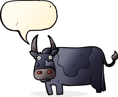 Bir insan tarafından çizilmiş konuşma balonlu çizgi film boğası.